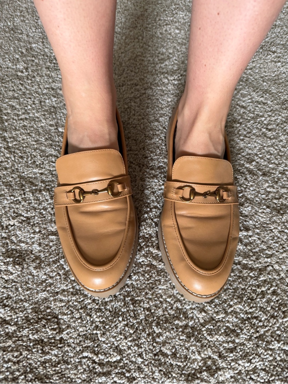 a new day Tan Leather Loafers with Gold Bit